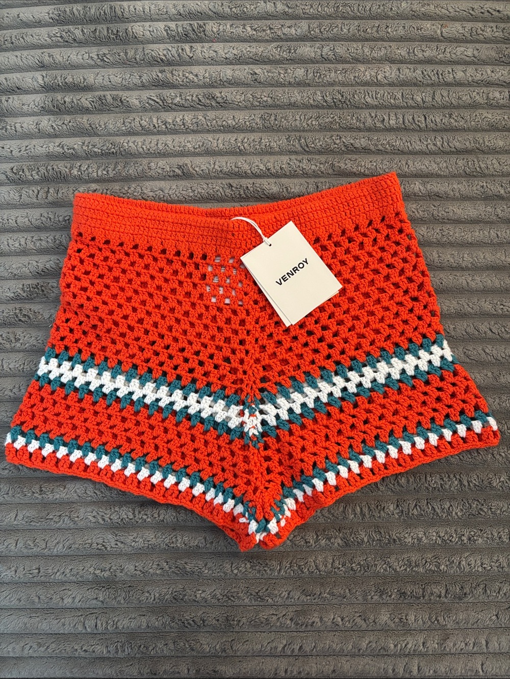 Venroy Orange High-Waist Crochet Cotton Mini Short